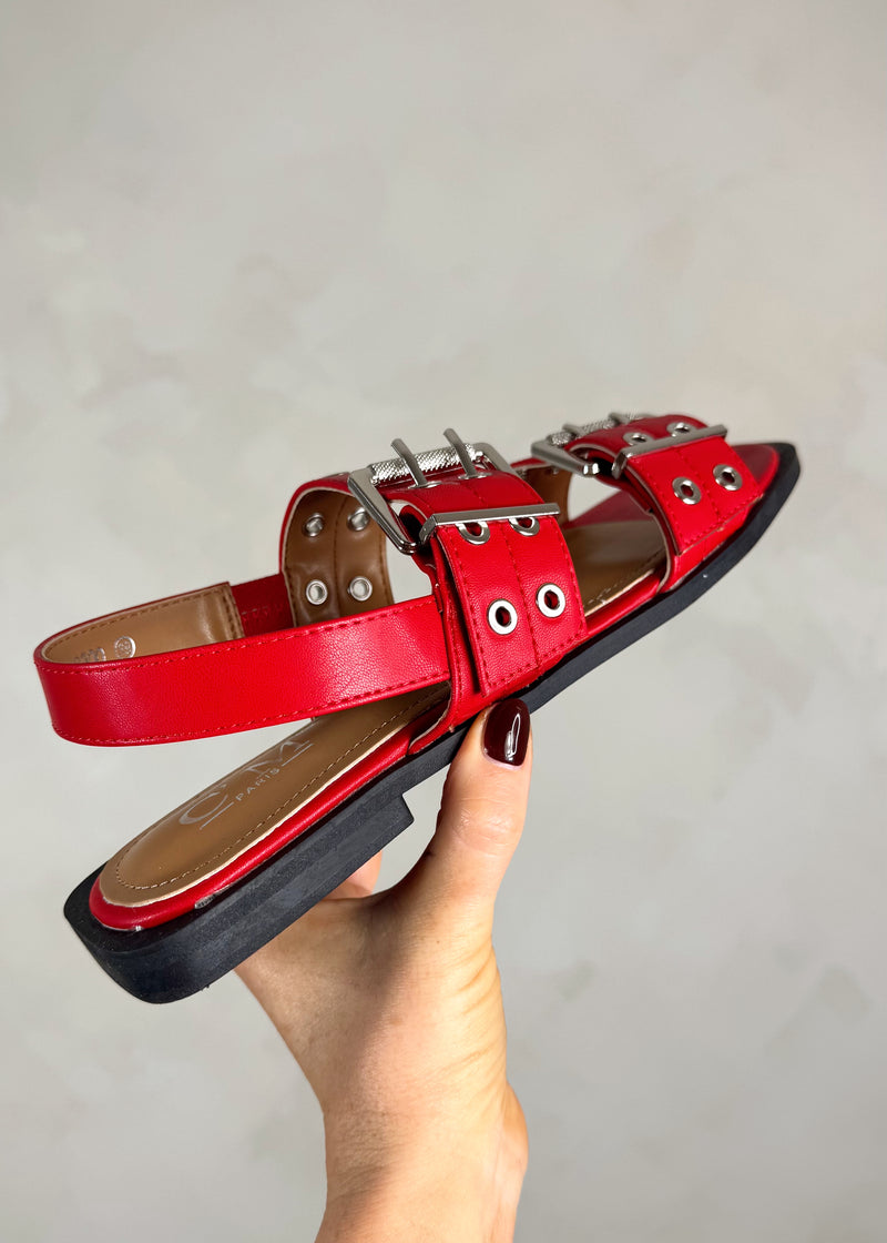 Roxie eyelet sandal - red-The Style Attic