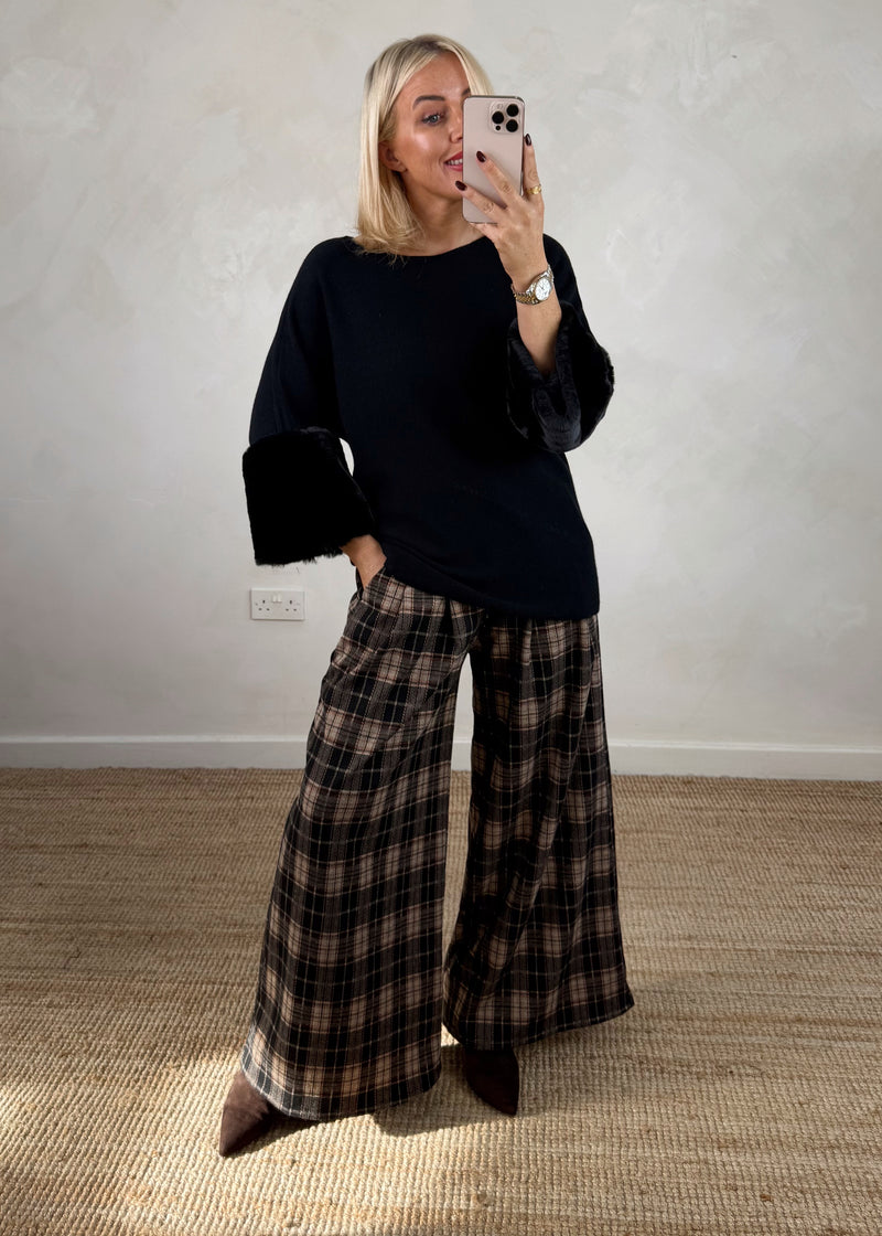 Ruby fur trim knit - black-The Style Attic