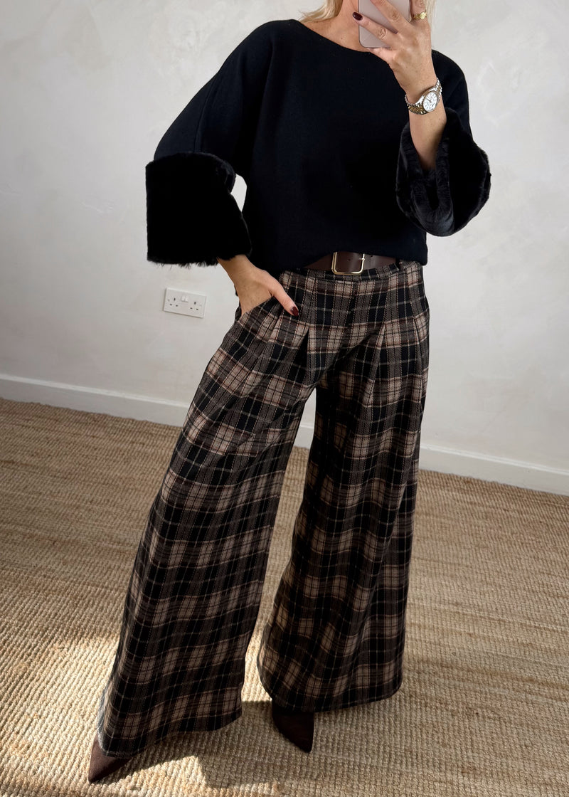 Ruby fur trim knit - black-The Style Attic