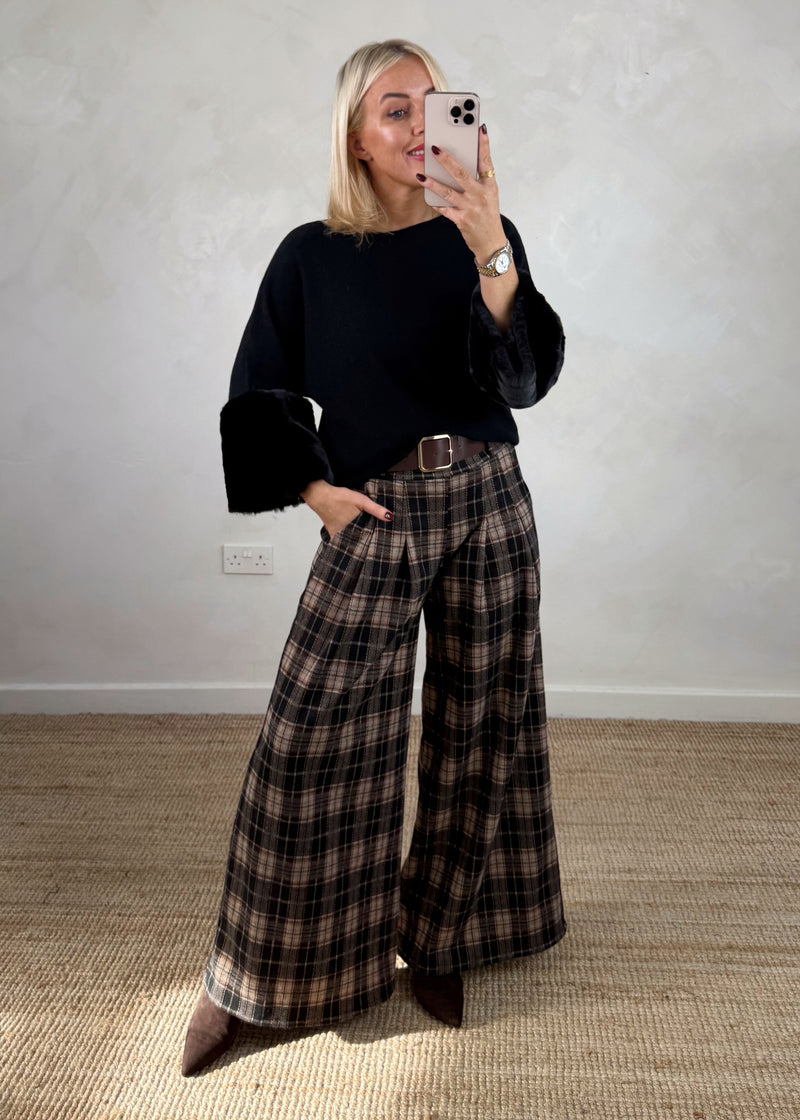 Ruby fur trim knit - black-The Style Attic