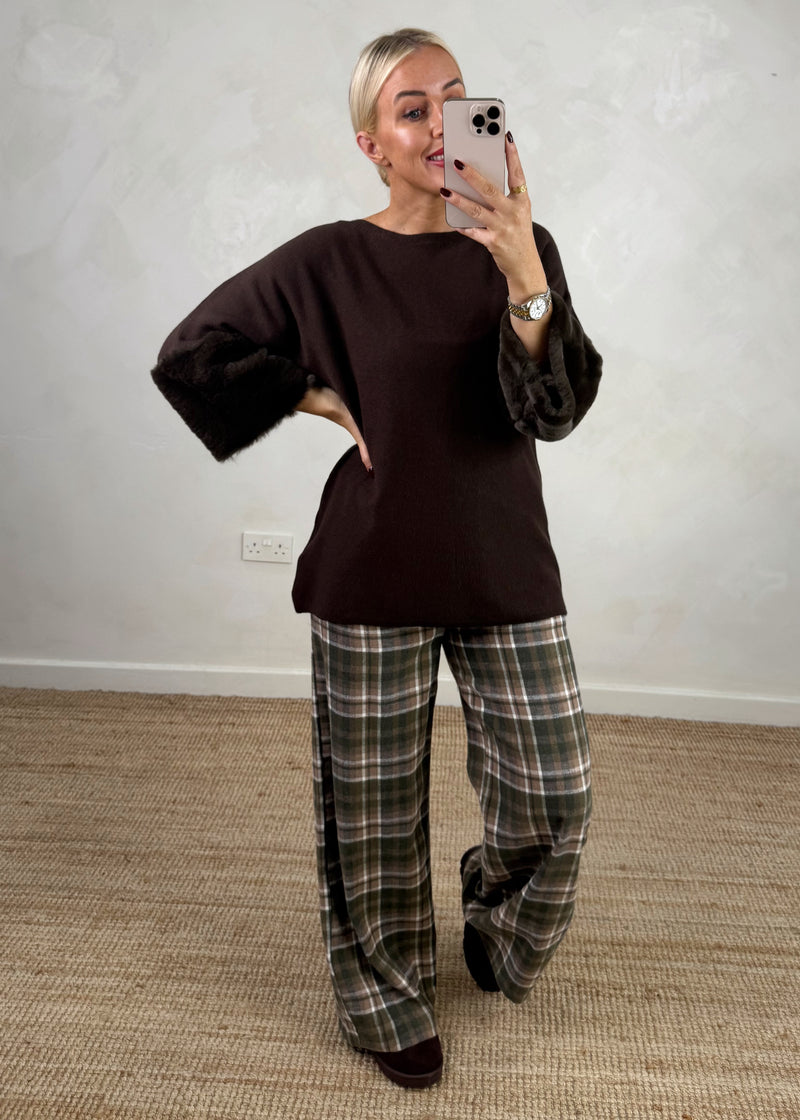 Ruby fur trim knit - chocolate-The Style Attic