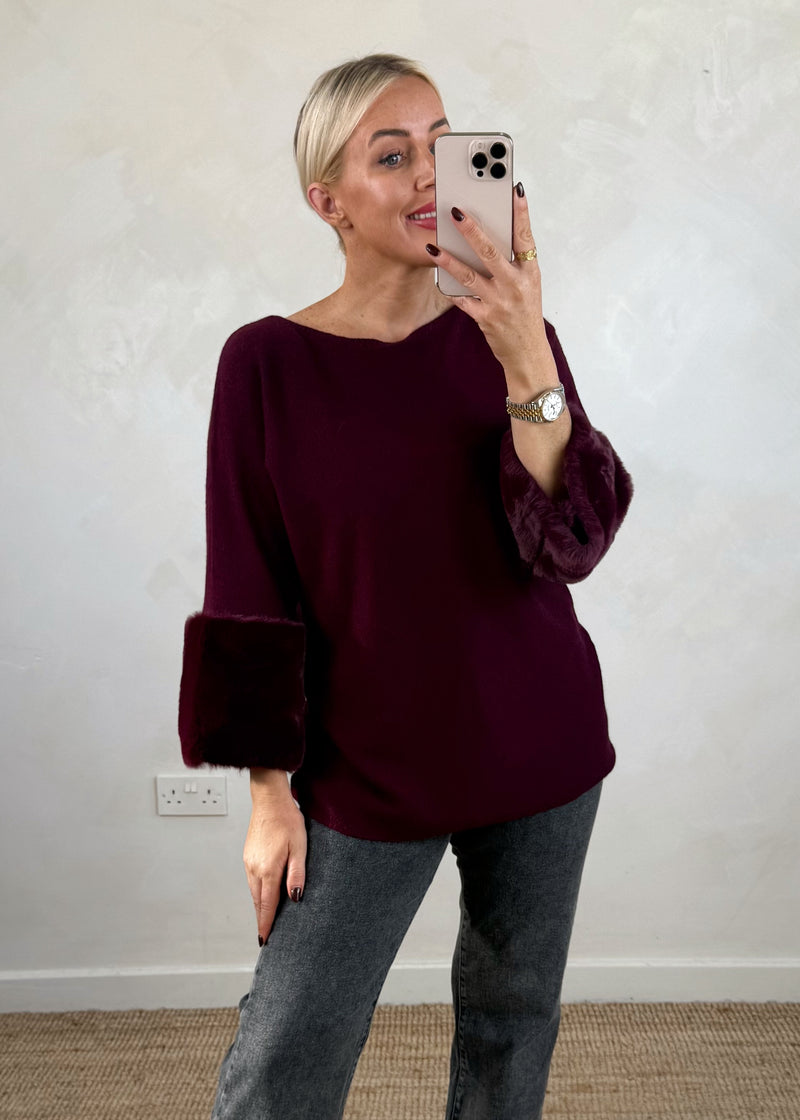 Ruby fur trim knit - damson-The Style Attic