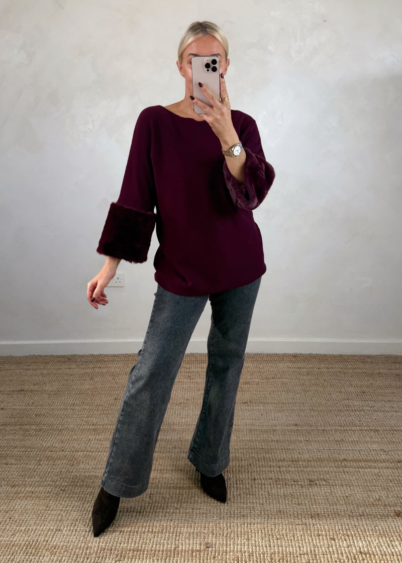 Ruby fur trim knit - damson-The Style Attic