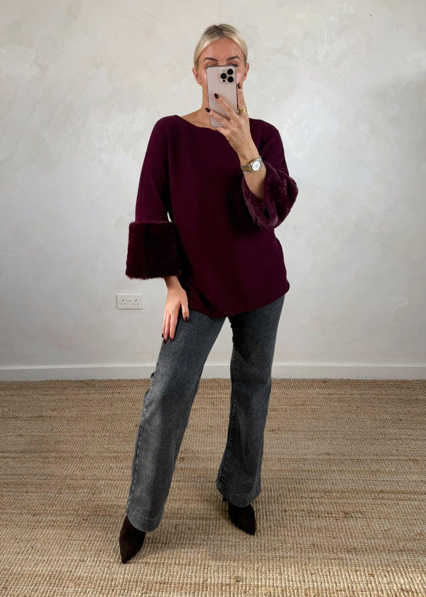 Ruby fur trim knit - damson-The Style Attic