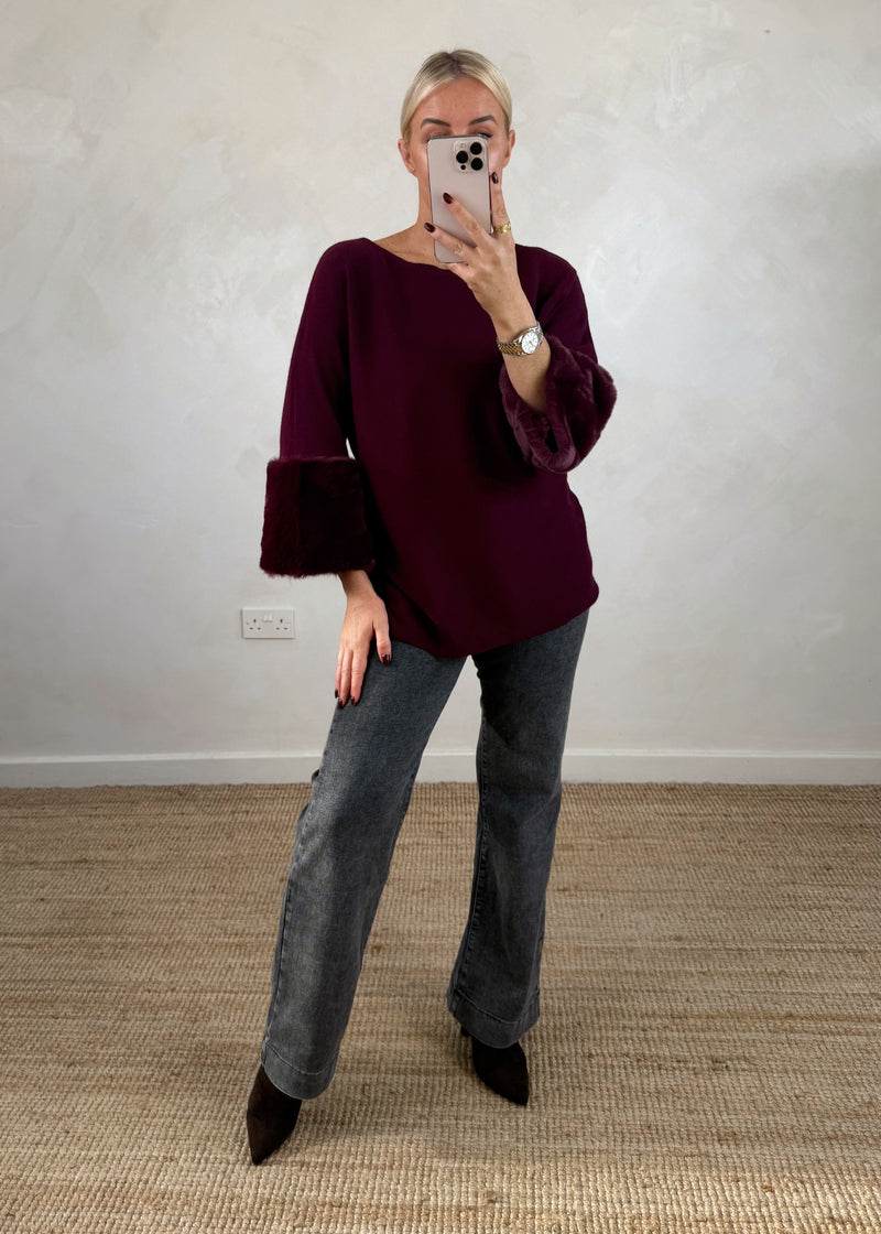 Ruby fur trim knit - damson-The Style Attic