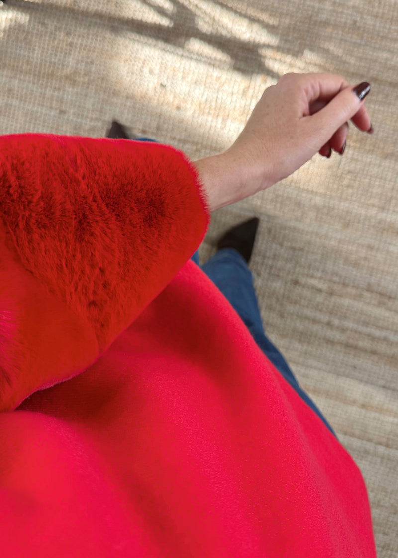 Ruby fur trim knit - red-The Style Attic