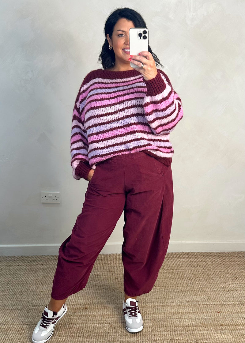 Rufus Striped tie front knit - Merlot-The Style Attic