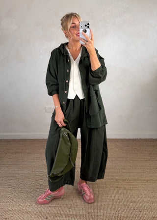 Ruth baby cord barrel leg trouser - Khaki-The Style Attic