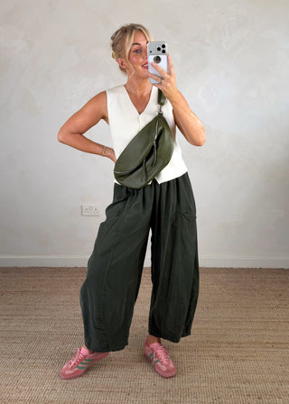 Ruth baby cord barrel leg trouser - Khaki-The Style Attic