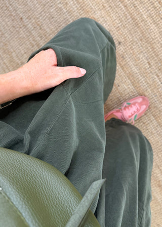 Ruth baby cord barrel leg trouser - Khaki-The Style Attic