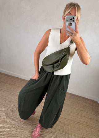 Ruth baby cord barrel leg trouser - Khaki-The Style Attic