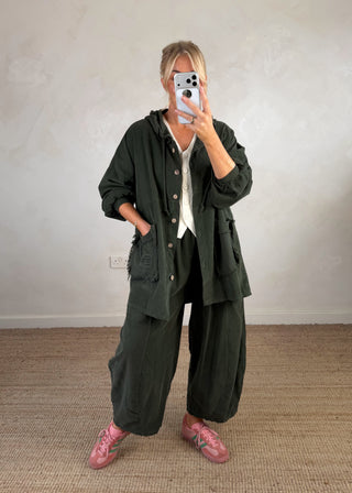 Ruth baby cord barrel leg trouser - Khaki-The Style Attic