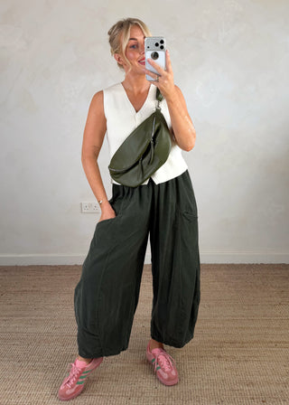 Ruth baby cord barrel leg trouser - Khaki-The Style Attic