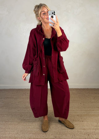 Ruth baby cord barrel leg trouser - Merlot-The Style Attic