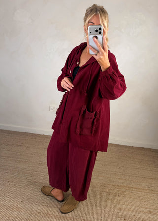 Ruth baby cord barrel leg trouser - Merlot-The Style Attic