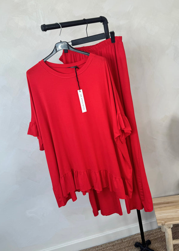 SA Frill pj loungewear - red-The Style Attic