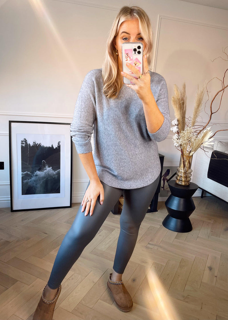 SA Leather Look Legging - Slate grey-The Style Attic