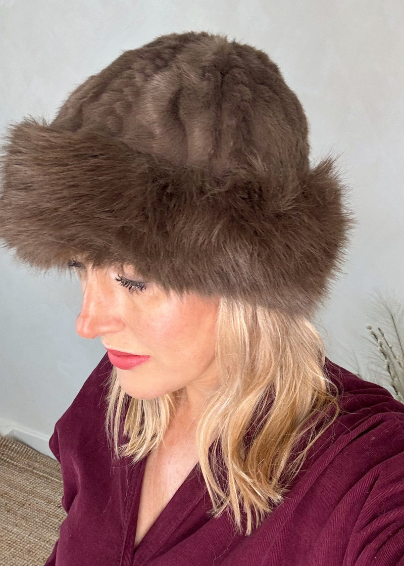 SA fur hat - two/brown-The Style Attic