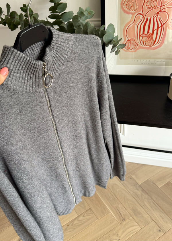 SA zip through knit - grey-The Style Attic