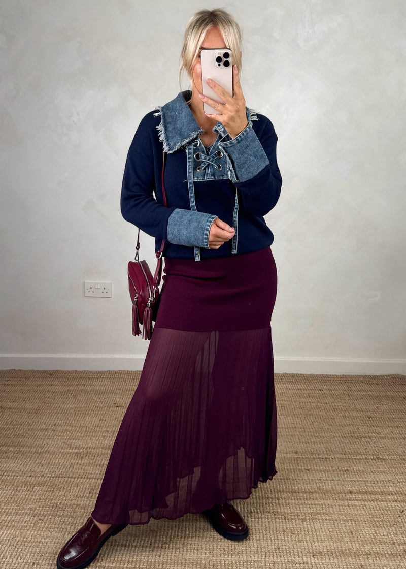 Sadie tie front knit - navy/denim-The Style Attic