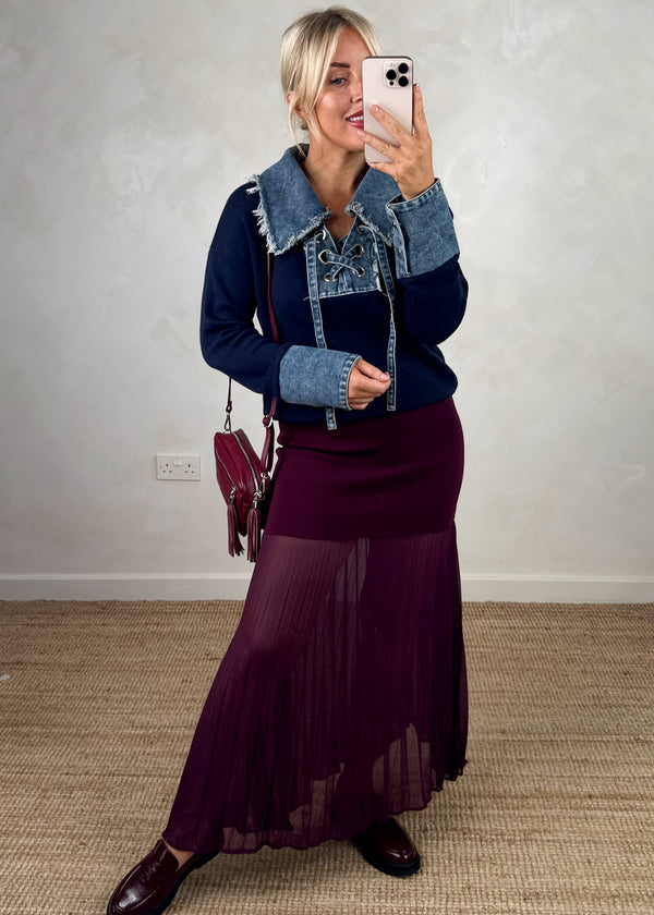 Sadie tie front knit - navy/denim-The Style Attic