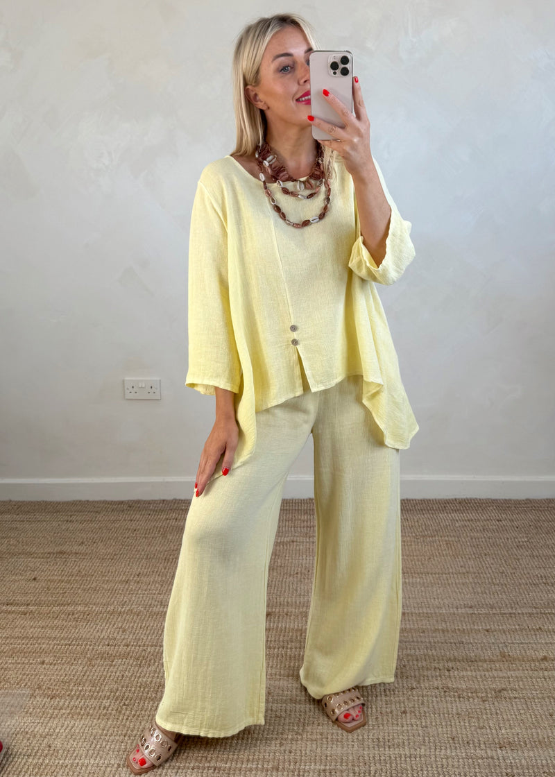 Sal linen blend button top - lemon-The Style Attic