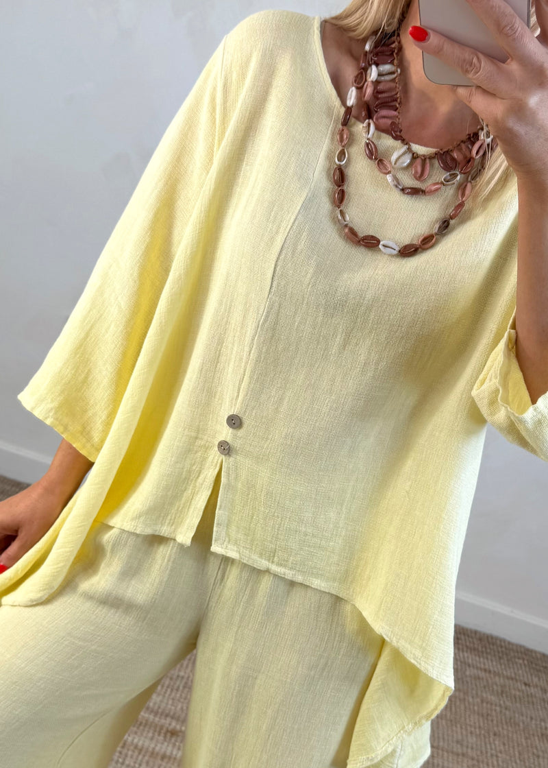Sal linen blend button top - lemon-The Style Attic