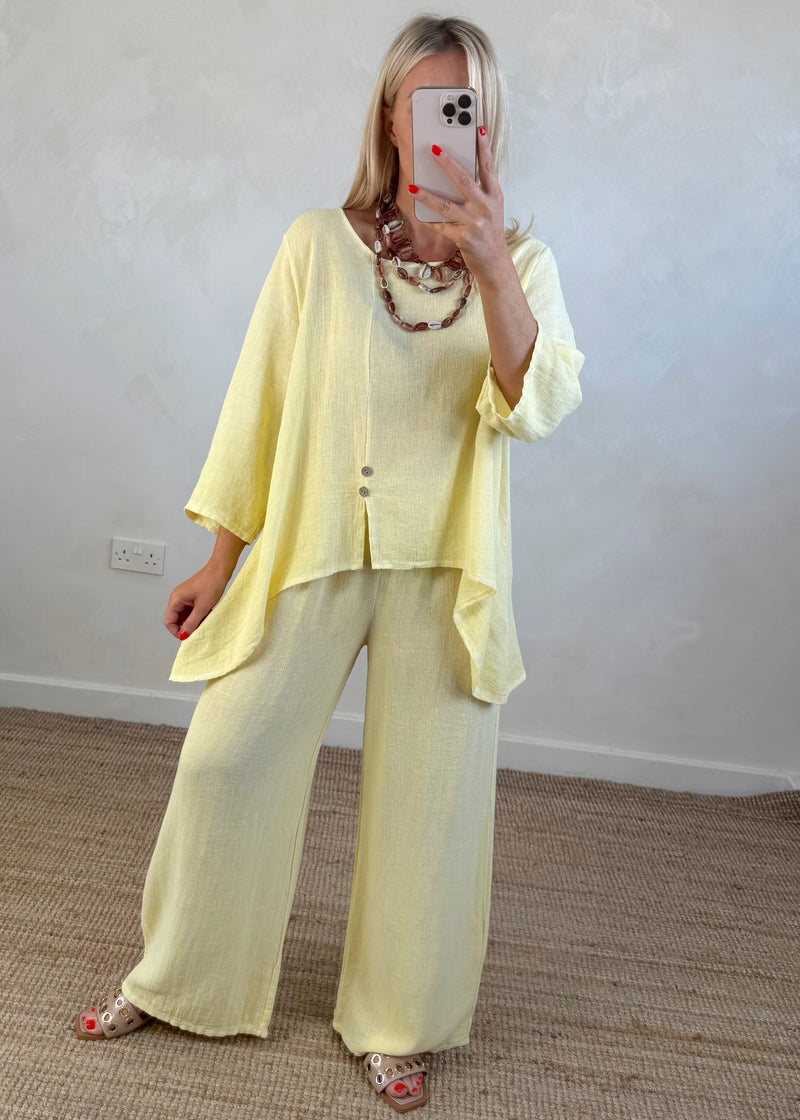 Sal linen blend button top - lemon-The Style Attic
