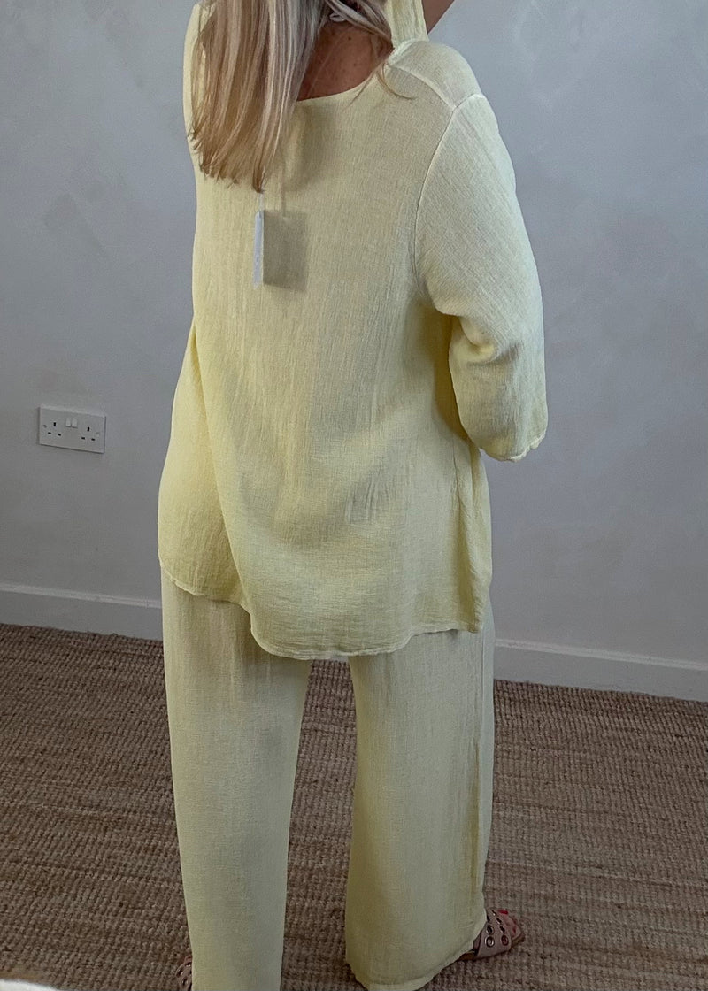 Sal linen blend button top - lemon-The Style Attic