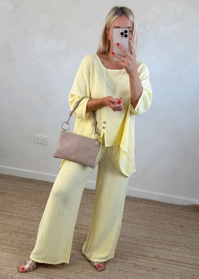 Sal linen blend button top - lemon-The Style Attic
