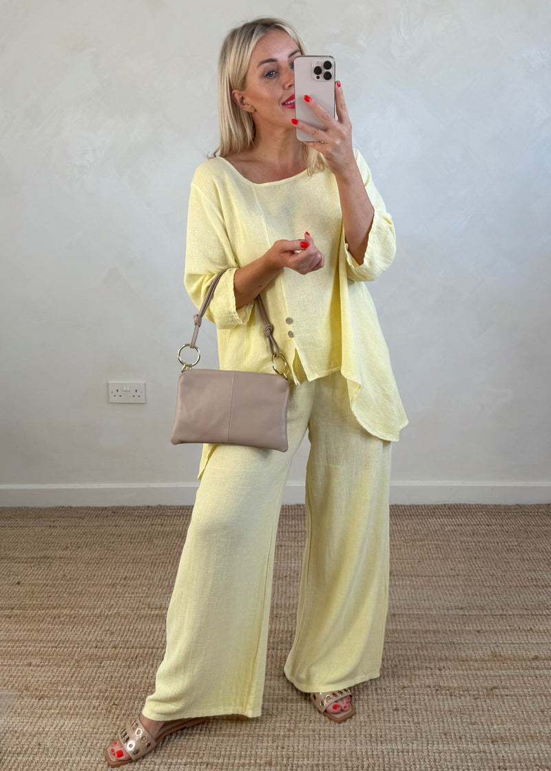 Sal linen blend button top - lemon-The Style Attic