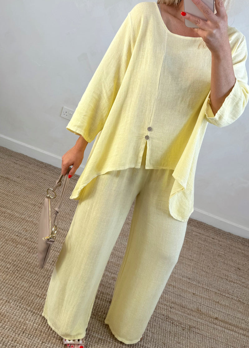 Sal linen blend button top - lemon-The Style Attic