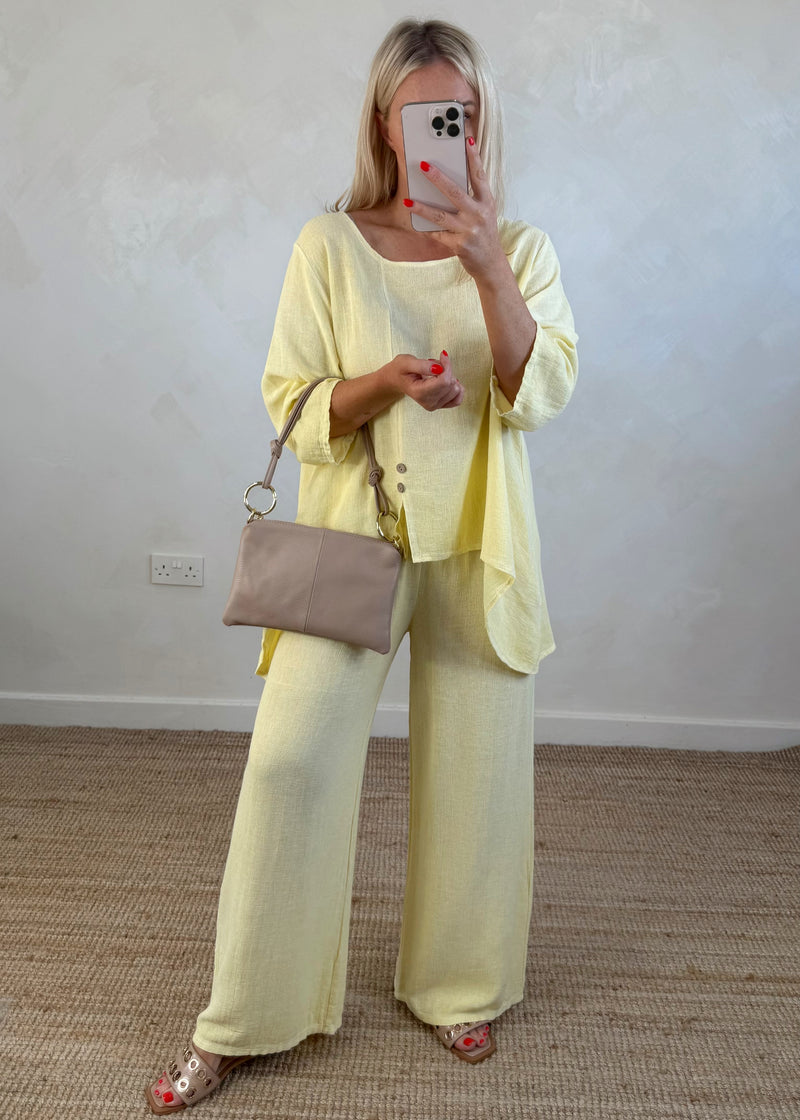 Sal linen blend button top - lemon-The Style Attic