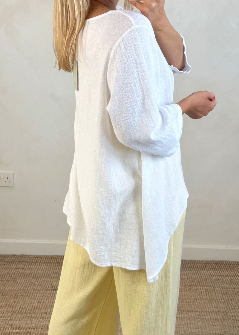 Sal linen blend button top - white-The Style Attic