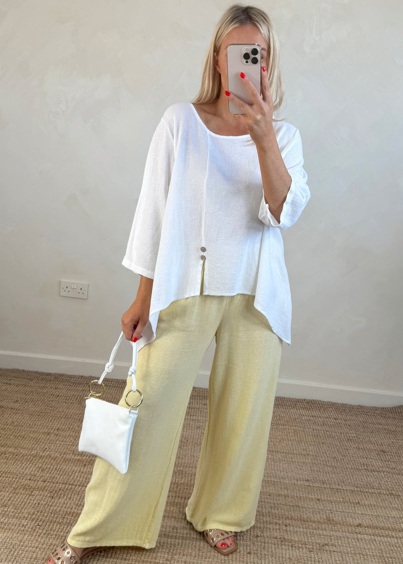 Sal linen blend button top - white-The Style Attic
