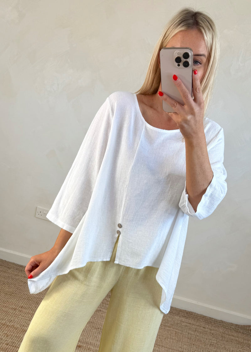 Sal linen blend button top - white-The Style Attic