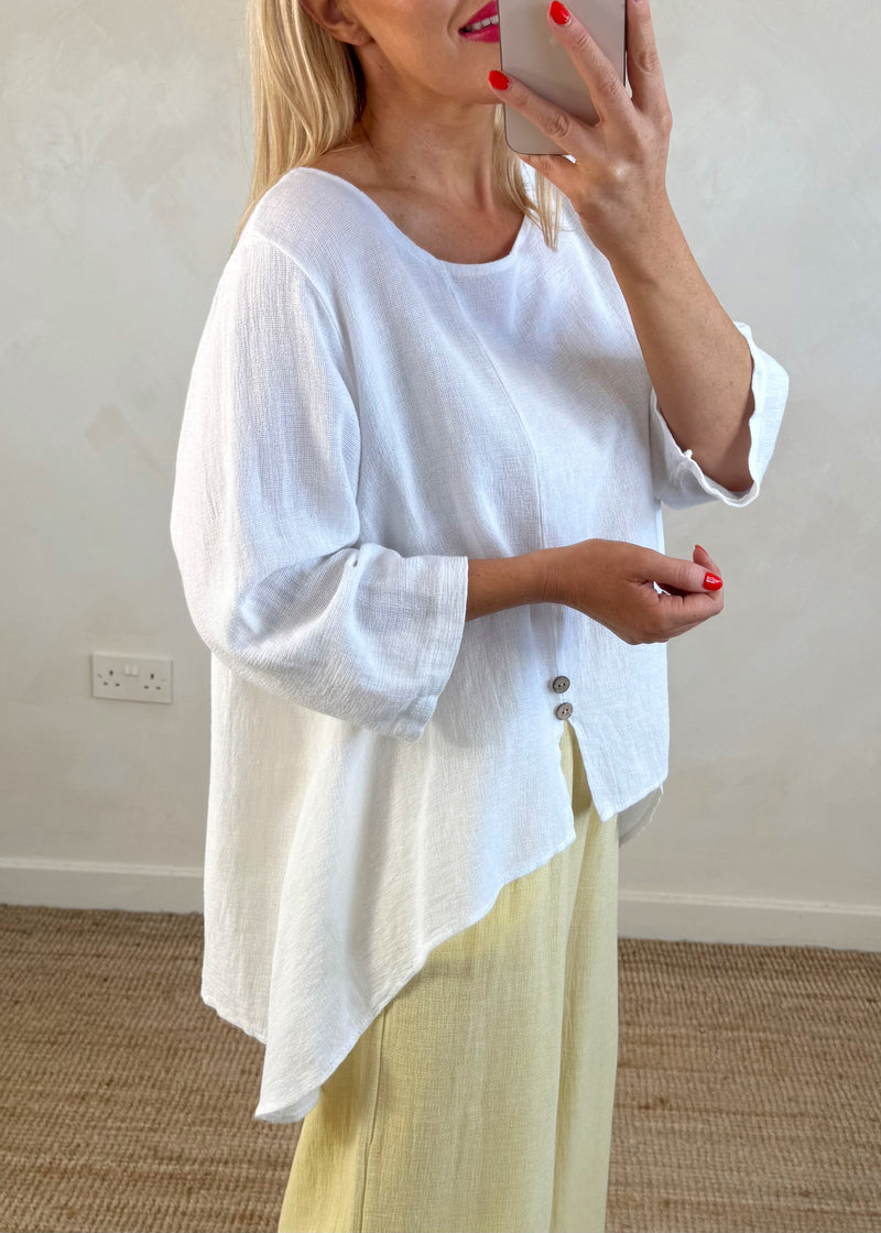Sal linen blend button top - white-The Style Attic