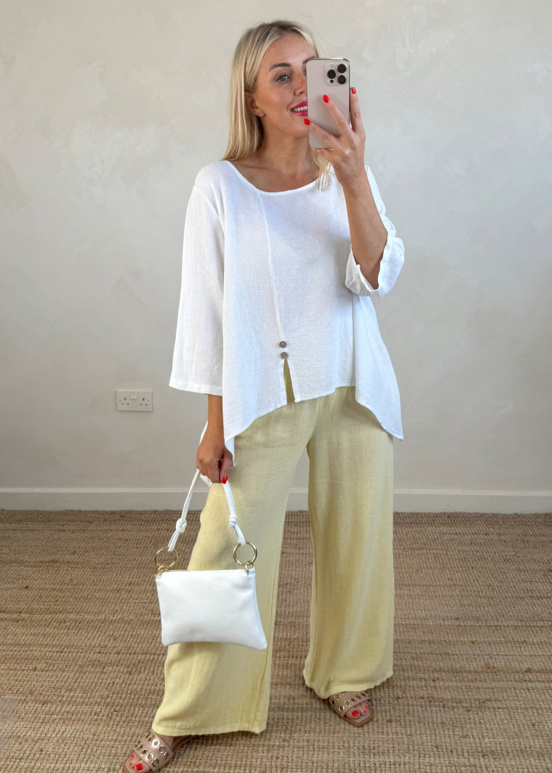 Sal linen blend button top - white-The Style Attic