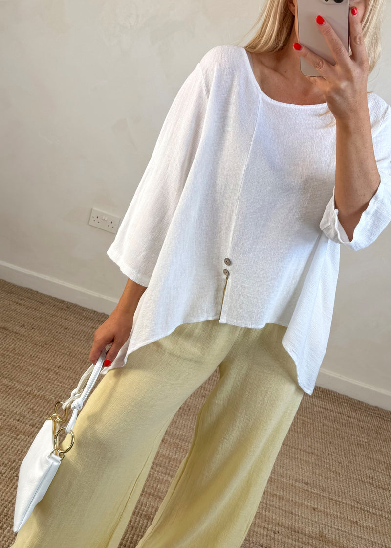 Sal linen blend button top - white-The Style Attic