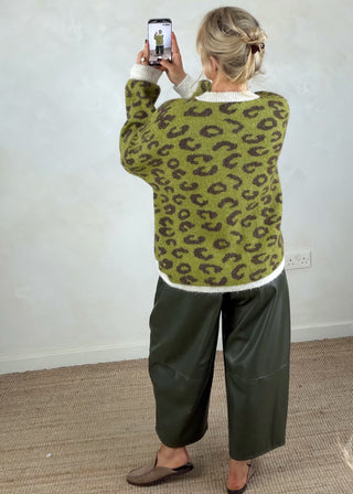 Sam chunky animal print knit - Olive-The Style Attic