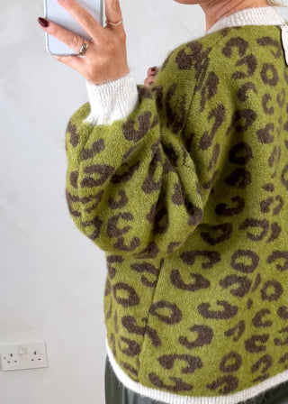 Sam chunky animal print knit - Olive-The Style Attic