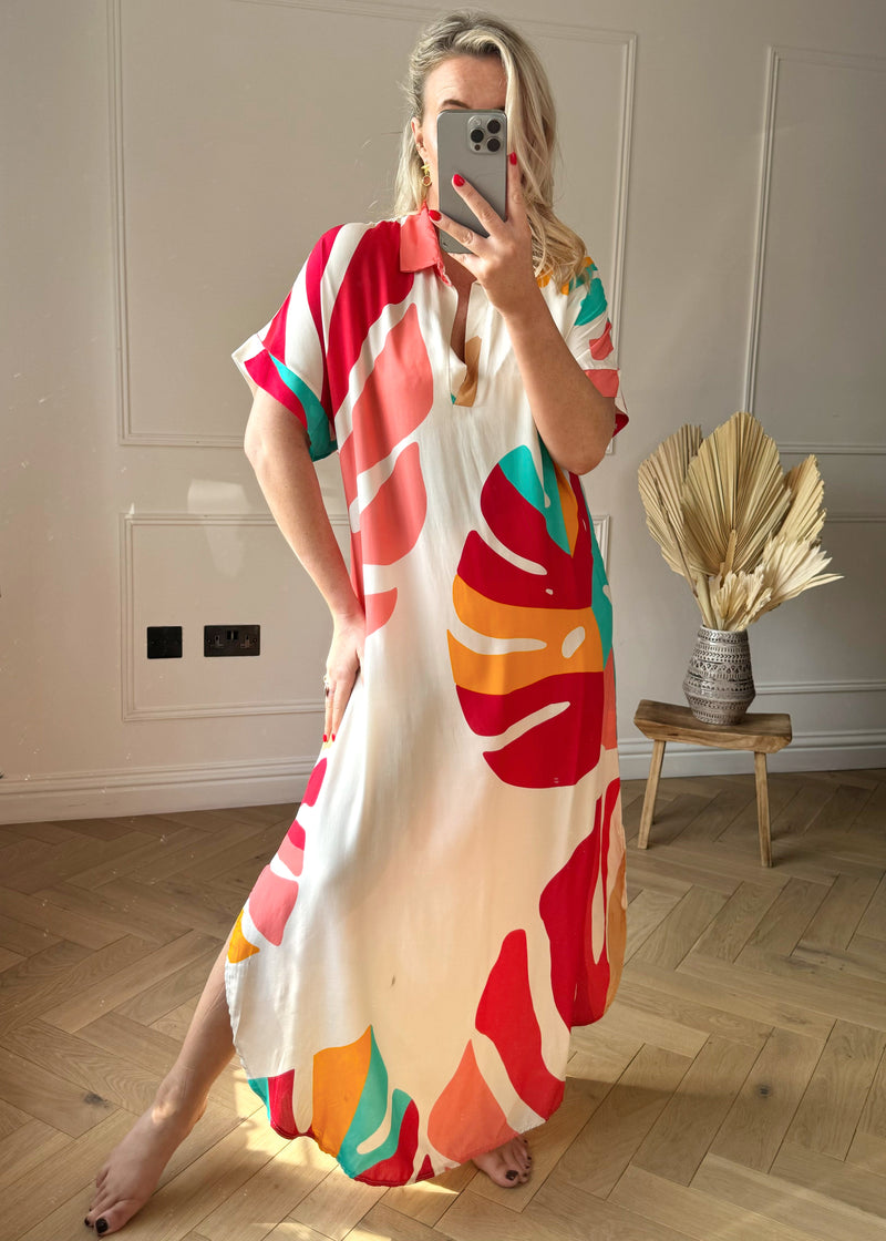 Samos palm dress - four/red-The Style Attic