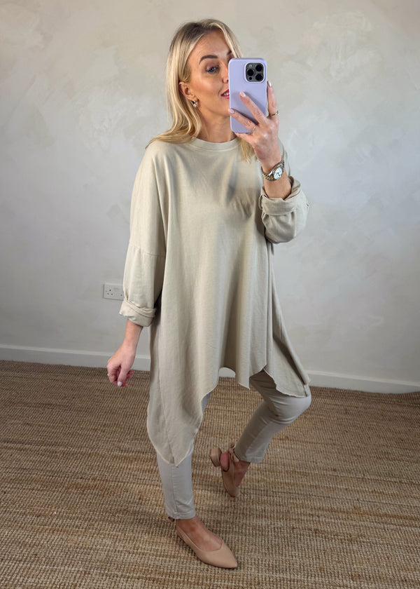 Sandy hanky hem tunic - stone-The Style Attic