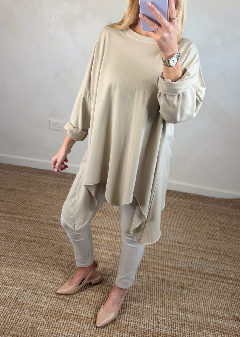 Sandy hanky hem tunic - stone-The Style Attic