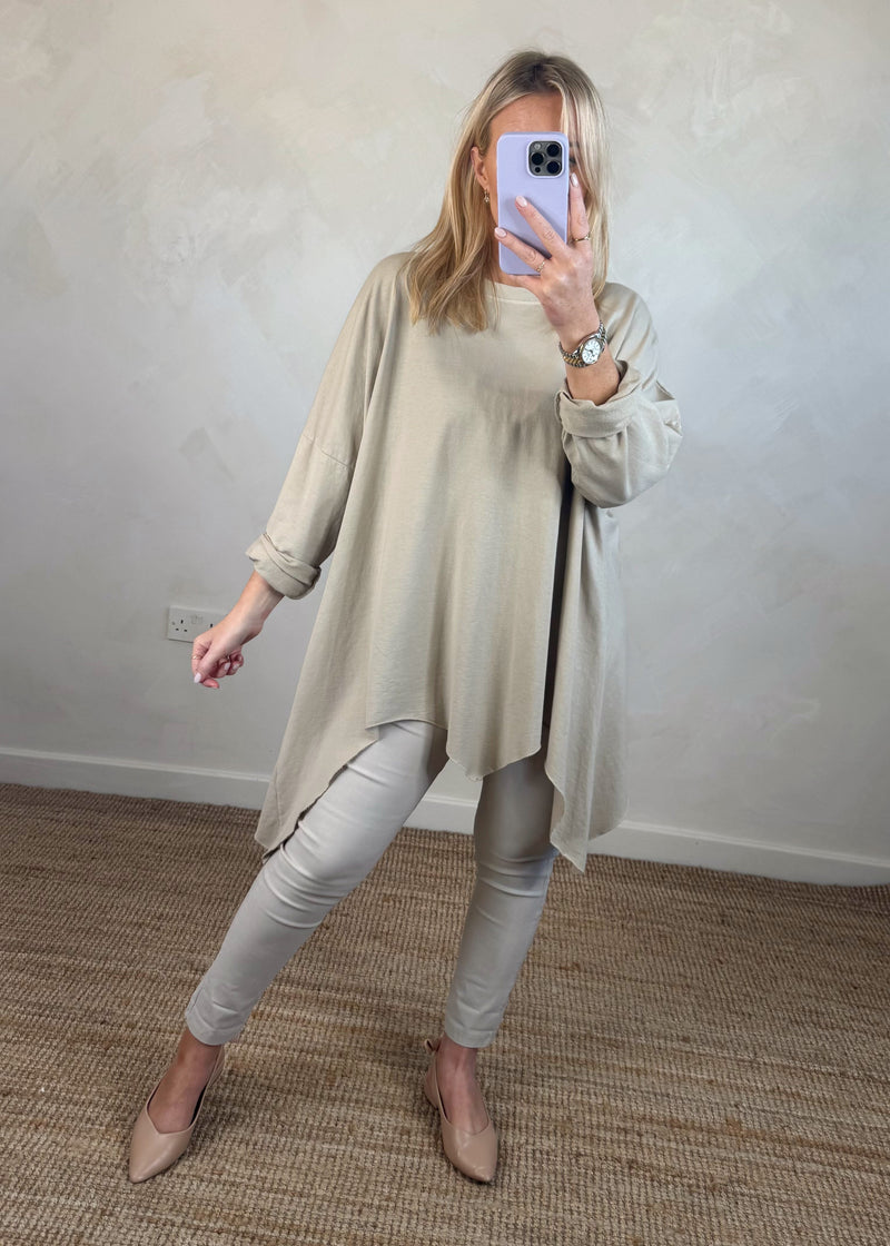 Sandy hanky hem tunic - stone-The Style Attic