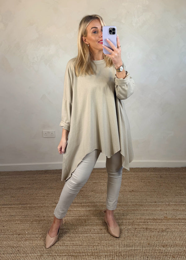 Sandy hanky hem tunic - stone-The Style Attic