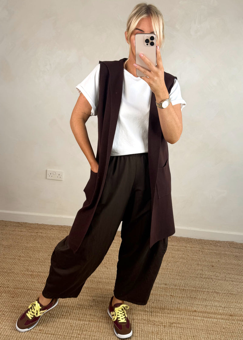 Sara Hooded waistcoat knit - chocolate-The Style Attic