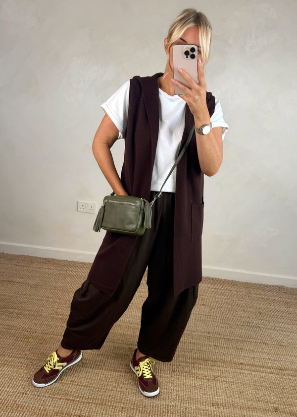 Sara Hooded waistcoat knit - chocolate-The Style Attic