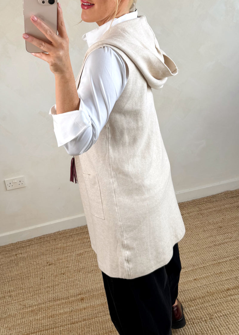Sara Hooded waistcoat knit - cream-The Style Attic