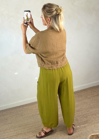 Sarah linen bomber jacket - Camel-The Style Attic
